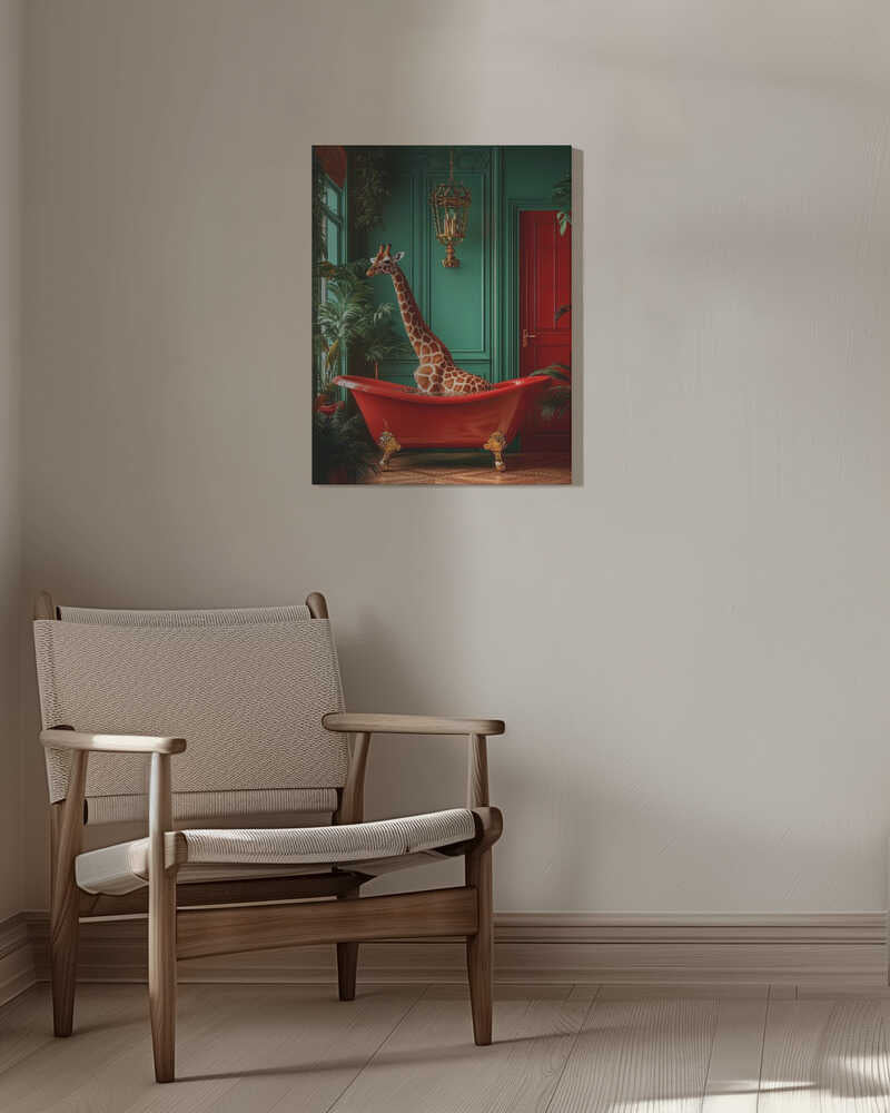 Giraffe in the Bathtub Tropical animals Canvas Print Wall Art 1X3173082 - ART FEVER - Art Fever