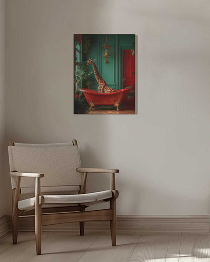 Giraffe in the Bathtub Tropical animals Canvas Print Wall Art 1X3173082 - ART FEVER - Art Fever