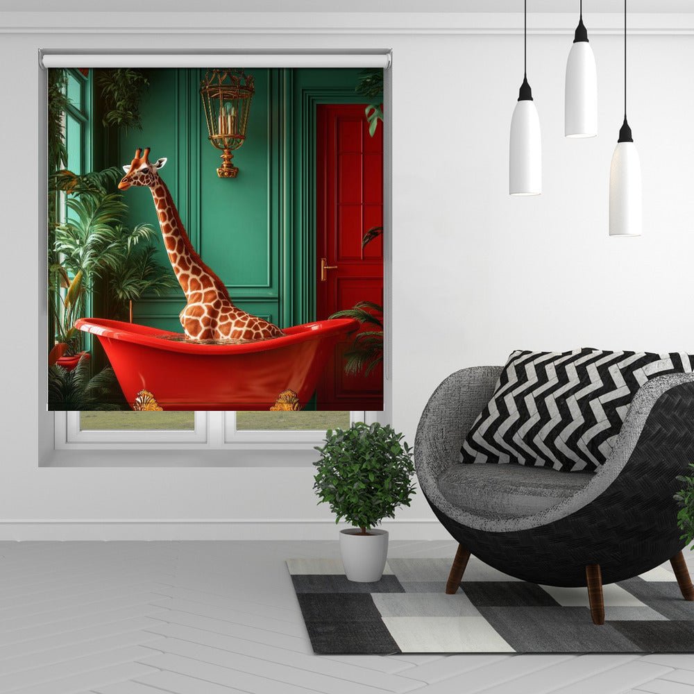 Giraffe in the Bathtub Tropical animals Printed Picture Photo Roller Blind - 1X3173082 - Art Fever - Art Fever