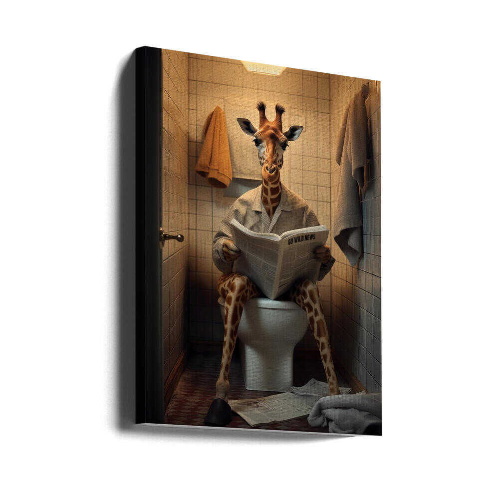Giraffe In the Toilet Canvas Print Wall Art 1X3133079 - ART FEVER - Art Fever