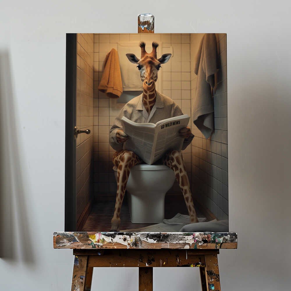 Giraffe In the Toilet Canvas Print Wall Art 1X3133079 - ART FEVER - Art Fever