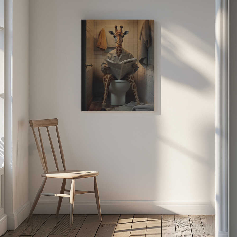 Giraffe In the Toilet Canvas Print Wall Art 1X3133079 - ART FEVER - Art Fever
