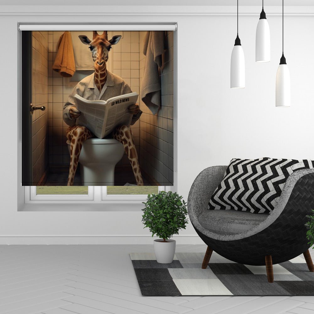 Giraffe On the Toilet Printed Picture Photo Roller Blind - 1X3133079 - Art Fever - Art Fever