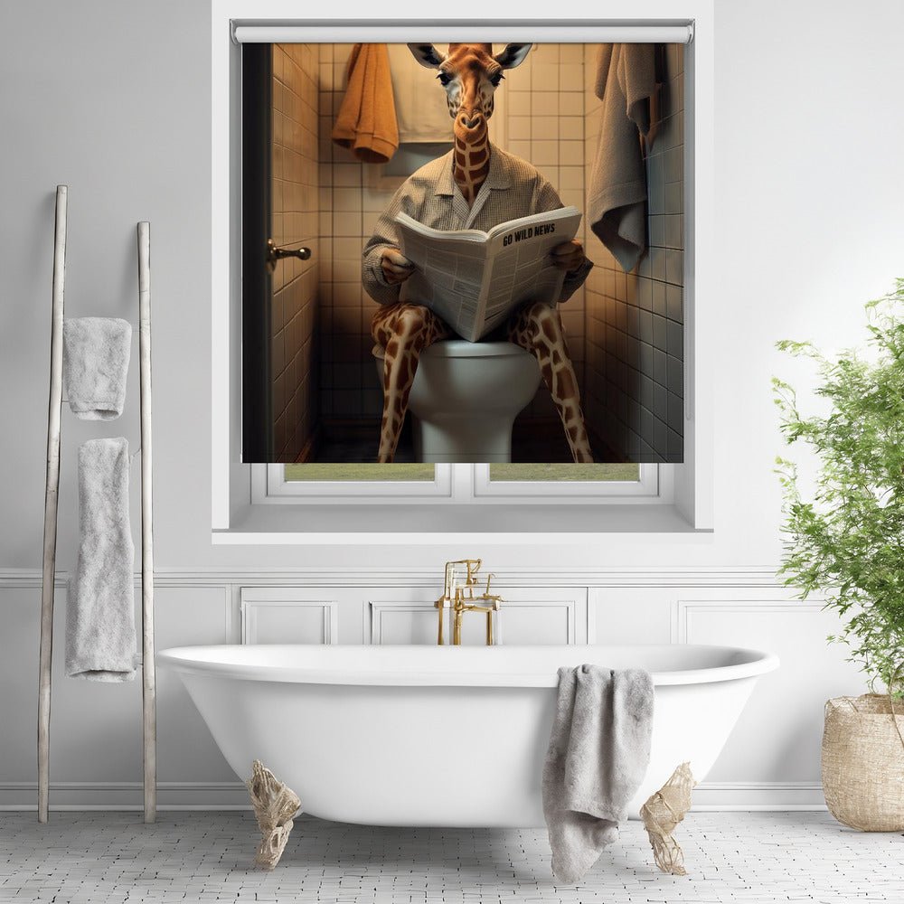 Giraffe On the Toilet Printed Picture Photo Roller Blind - 1X3133079 - Art Fever - Art Fever