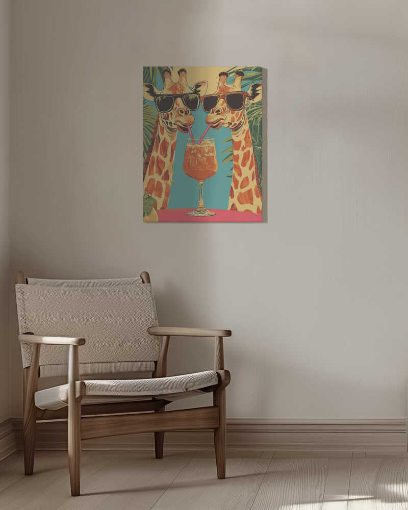 Giraffes Sharing a Drink Canvas Print Wall Art 1X2908715 - ART FEVER - Art Fever