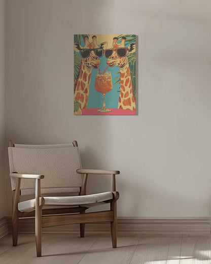 Giraffes Sharing a Drink Canvas Print Wall Art 1X2908715 - ART FEVER - Art Fever