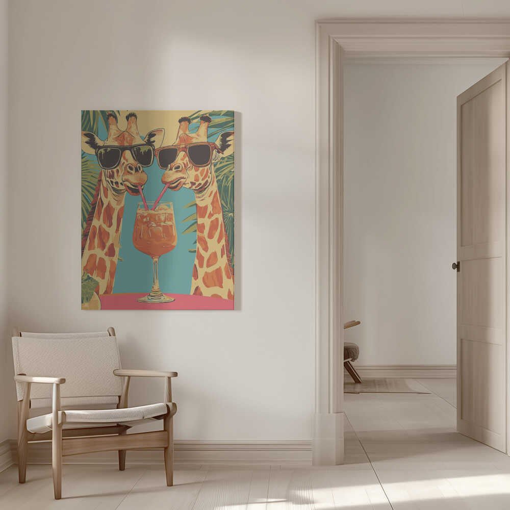 Giraffes Sharing a Drink Canvas Print Wall Art 1X2908715 - ART FEVER - Art Fever