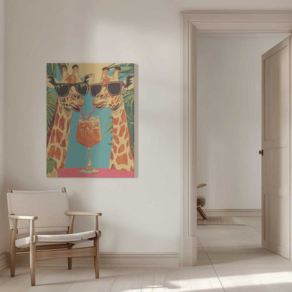 Giraffes Sharing a Drink Canvas Print Wall Art 1X2908715 - ART FEVER - Art Fever