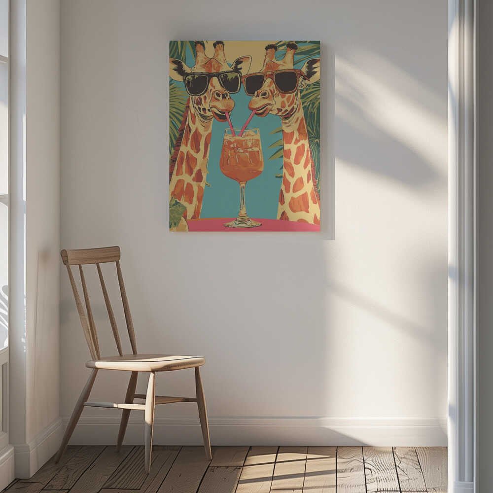 Giraffes Sharing a Drink Canvas Print Wall Art 1X2908715 - ART FEVER - Art Fever