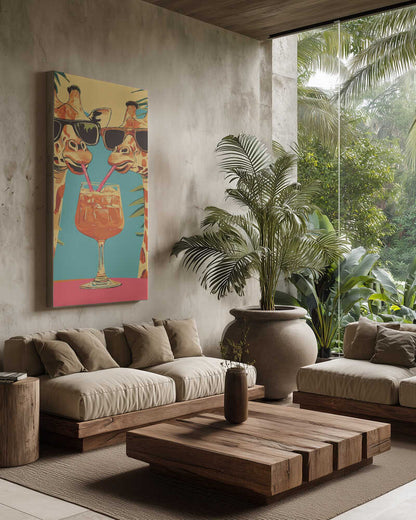 Giraffes Sharing a Drink Canvas Print Wall Art 1X2908715 - ART FEVER - Art Fever