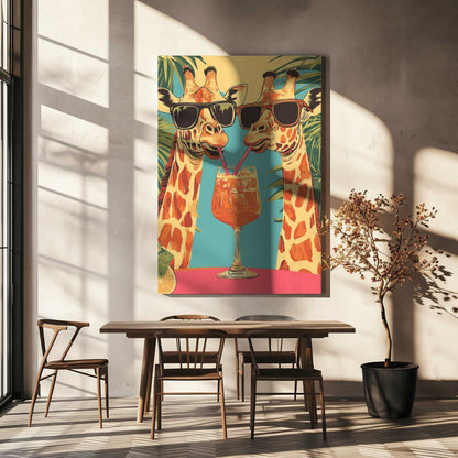 Giraffes Sharing a Drink Canvas Print Wall Art 1X2908715 - ART FEVER - Art Fever