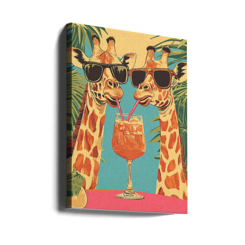 Giraffes Sharing a Drink Canvas Print Wall Art 1X2908715 - ART FEVER - Art Fever