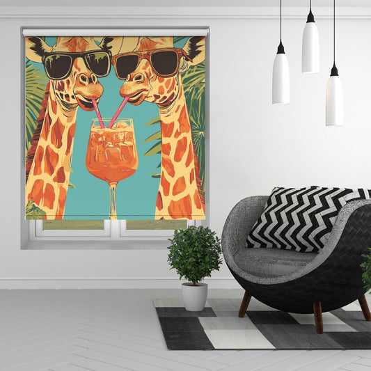 Giraffes Sharing a Drink Printed Picture Photo Roller Blind - 1X2908715 - Art Fever - Art Fever