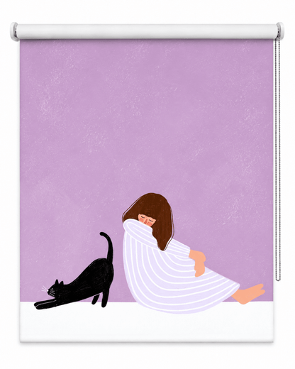 Girl and Cat Printed Roller Blind - 1X2656941 - Art Fever - Art Fever
