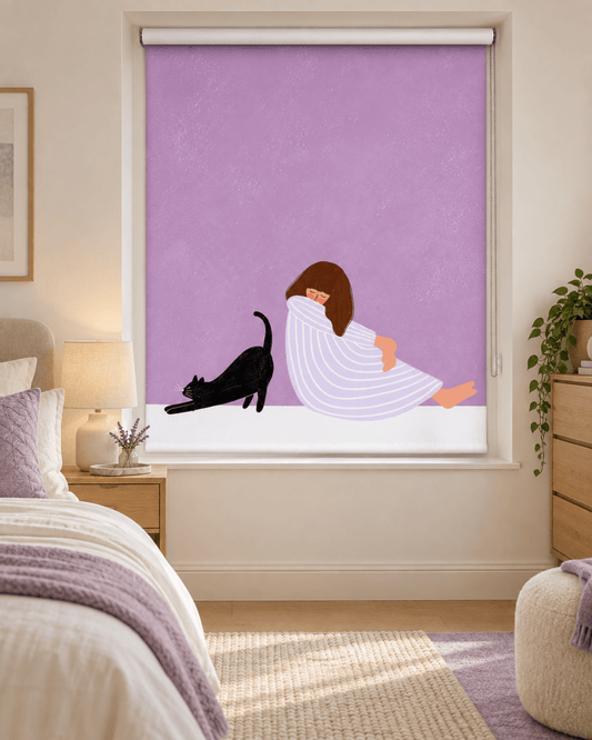 Girl and Cat Printed Roller Blind - 1X2656941 - Art Fever - Art Fever