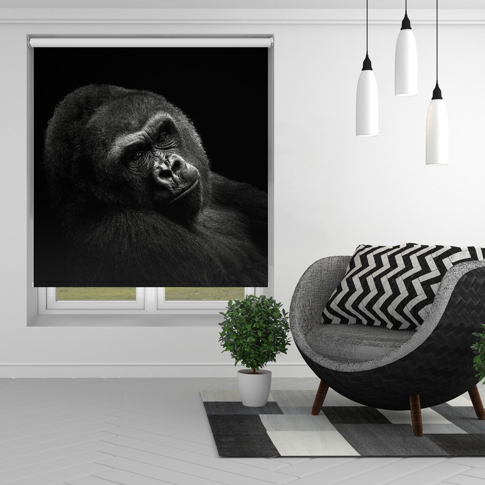 Gorilla Black & White Portrait Printed Picture Photo Roller Blind - 1X2644693 - Art Fever - Art Fever