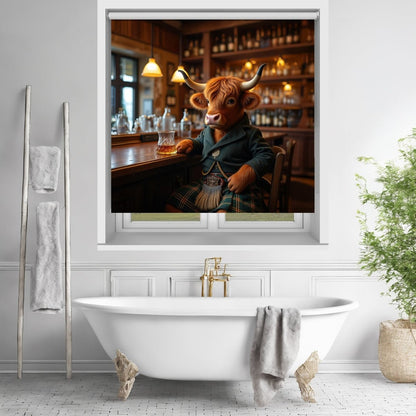 Highland Cow Drinking Whiskey Printed Picture Photo Roller Blind - RB1398 - Art Fever - Art Fever