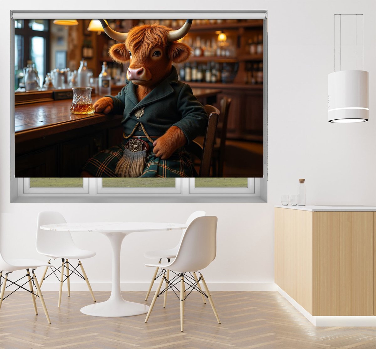 Highland Cow Drinking Whiskey Printed Picture Photo Roller Blind - RB1398 - Art Fever - Art Fever