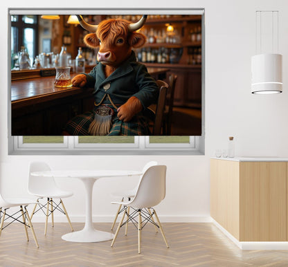Highland Cow Drinking Whiskey Printed Picture Photo Roller Blind - RB1398 - Art Fever - Art Fever
