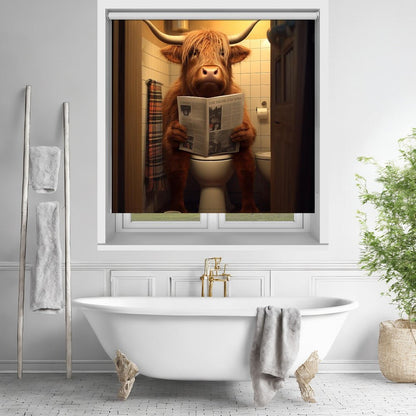 Highland Cow In the Toilet Printed Picture Photo Roller Blind - 1X3133025 - Art Fever - Art Fever