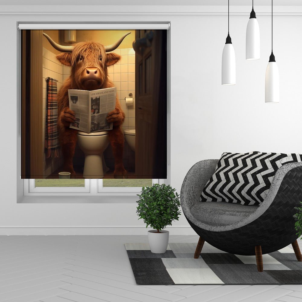 Highland Cow In the Toilet Printed Picture Photo Roller Blind - 1X3133025 - Art Fever - Art Fever