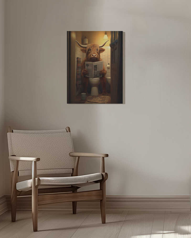 Highland Cow On the Toilet Canvas Print Wall Art 1X3133025 - ART FEVER - Art Fever