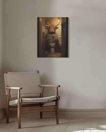 Highland Cow On the Toilet Canvas Print Wall Art 1X3133025 - ART FEVER - Art Fever