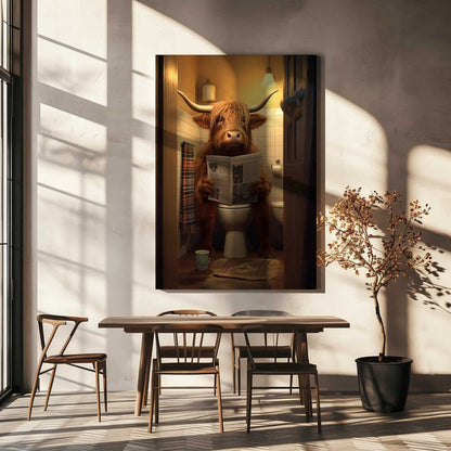 Highland Cow On the Toilet Canvas Print Wall Art 1X3133025 - ART FEVER - Art Fever