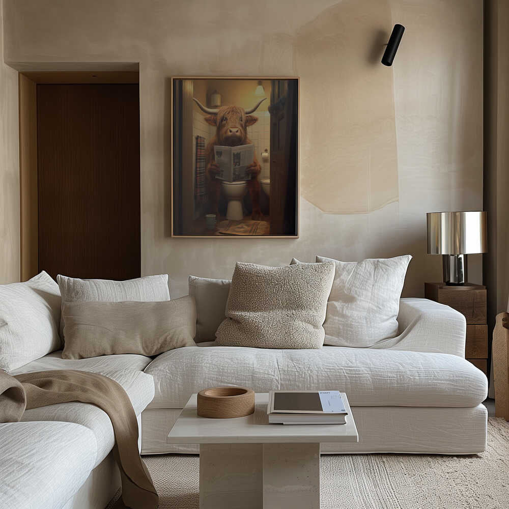 Highland Cow On the Toilet Canvas Print Wall Art 1X3133025 - ART FEVER - Art Fever