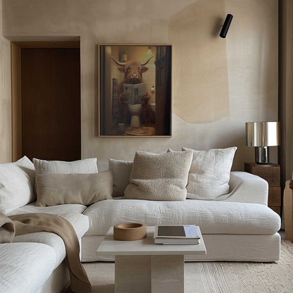 Highland Cow On the Toilet Canvas Print Wall Art 1X3133025 - ART FEVER - Art Fever