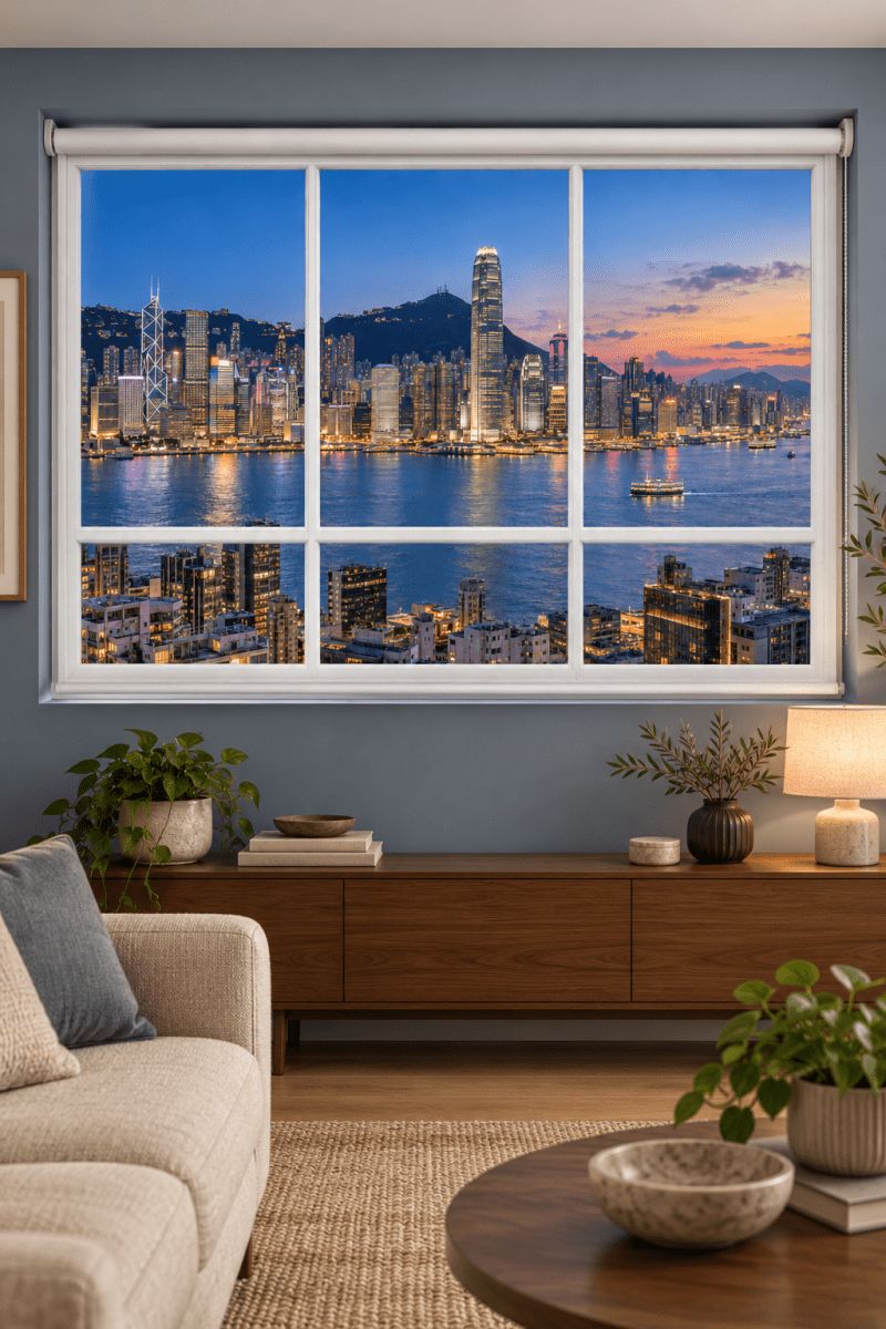 Hong Kong Skyline Faux Window View Printed Picture Roller Blind - RB1488 - Art Fever - Art Fever