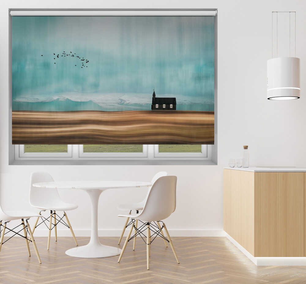 Icelandic Dreamy Church Landscape Printed Roller Blind - 1X3043409 - Art Fever - Art Fever
