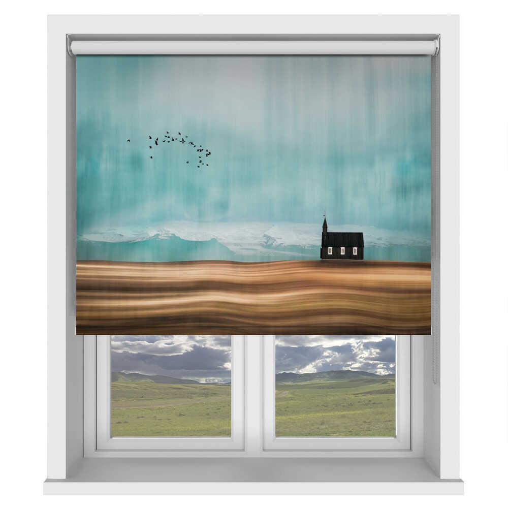 Icelandic Dreamy Church Landscape Printed Roller Blind - 1X3043409 - Art Fever - Art Fever