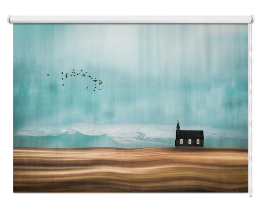 Icelandic Dreamy Church Landscape Printed Roller Blind - 1X3043409 - Art Fever - Art Fever
