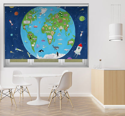 Illustrated Map of the World from Space by Artist Carla Daly Printed Picture Photo Roller Blind - 1X2899454 - Art Fever - Art Fever