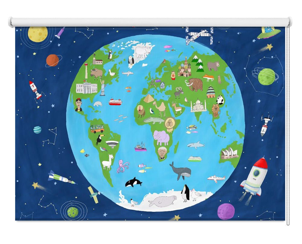 Illustrated Map of the World from Space by Artist Carla Daly Printed Picture Photo Roller Blind - 1X2899454 - Art Fever - Art Fever