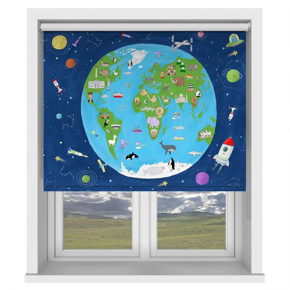 Illustrated Map of the World from Space by Artist Carla Daly Printed Picture Photo Roller Blind - 1X2899454 - Art Fever - Art Fever