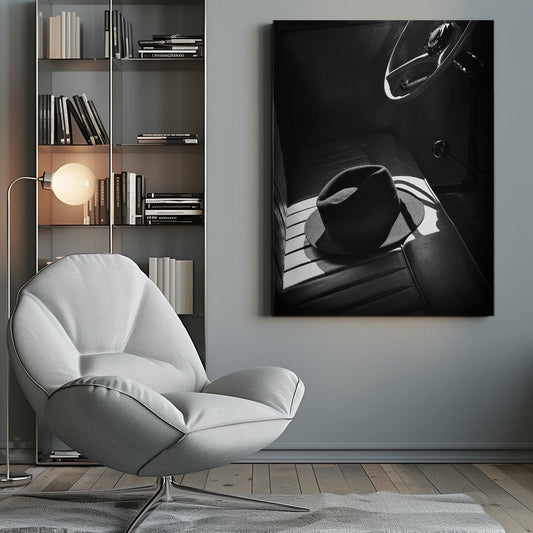 In the Sun Classic Vintage Car Black & White Canvas Print Picture Wall Art - 1X35417 - Art Fever - Art Fever