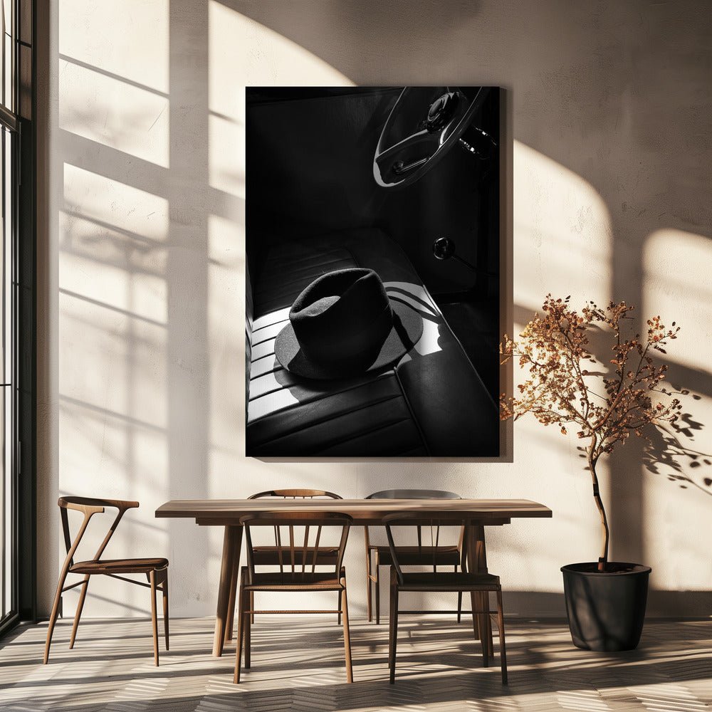In the Sun Classic Vintage Car Black & White Canvas Print Picture Wall Art - 1X35417 - Art Fever - Art Fever