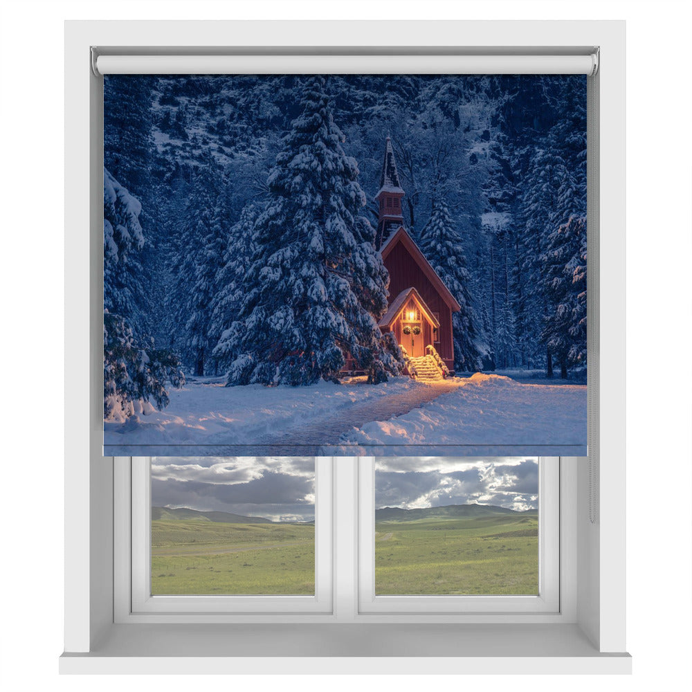 Yosemite Valley Chapel Snow Forest Printed Picture Photo Roller Blind - 1X2404078