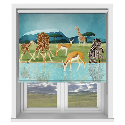 African Animals in the Savannah by Goed Blauw Printed Picture Photo Roller Blind - 1X2544251