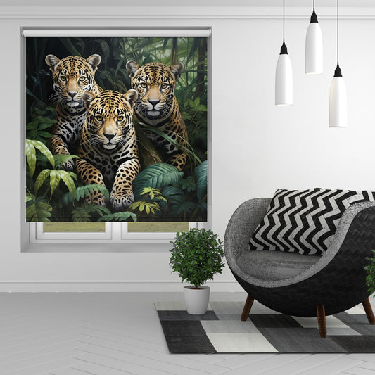 Three jaguars in the jungle Printed Picture Photo Roller Blind - 1X2695340