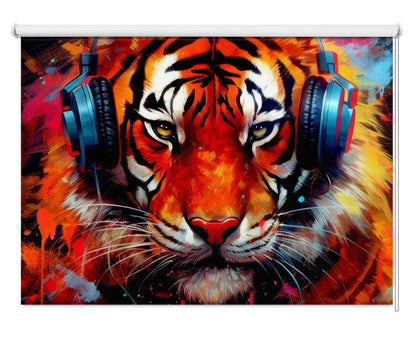 Tiger With Headphones Printed Pop Art Picture Photo Roller Blind - 1X2718262