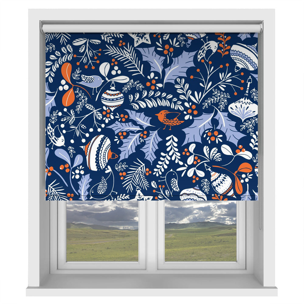 Wonderful Mistletoe Christmas Joy Blue pattern Printed Picture Photo Roller Blind - 1X2930226