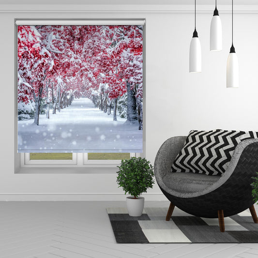 Winter Snow over the Japanese Maple Printed Picture Photo Roller Blind - 1X1951569