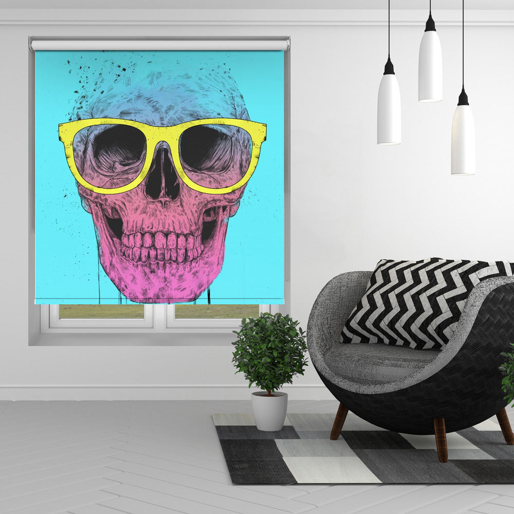 Pop art skull with glasses Printed Picture Photo Roller Blind - 1X2431413