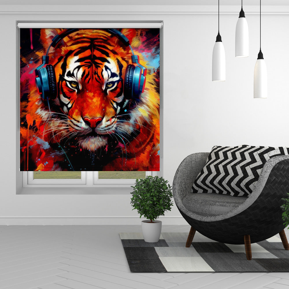 Tiger With Headphones Printed Pop Art Picture Photo Roller Blind - 1X2718262