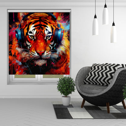 Tiger With Headphones Printed Pop Art Picture Photo Roller Blind - 1X2718262