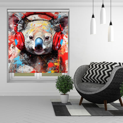 Koala With Headphones Colour Burst Printed Picture Photo Roller Blind - 1X2718264