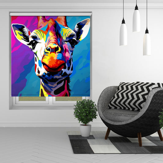 Giraffe Pop Art Colour Burst Printed Picture Photo Roller Blind - 1X2794022